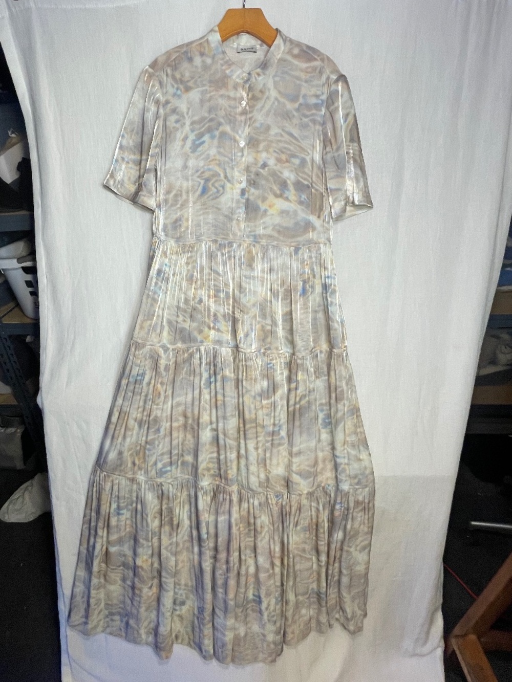 Simkhai Pastel Marble Tiered Maxi Dress - Neutral Blue Accents